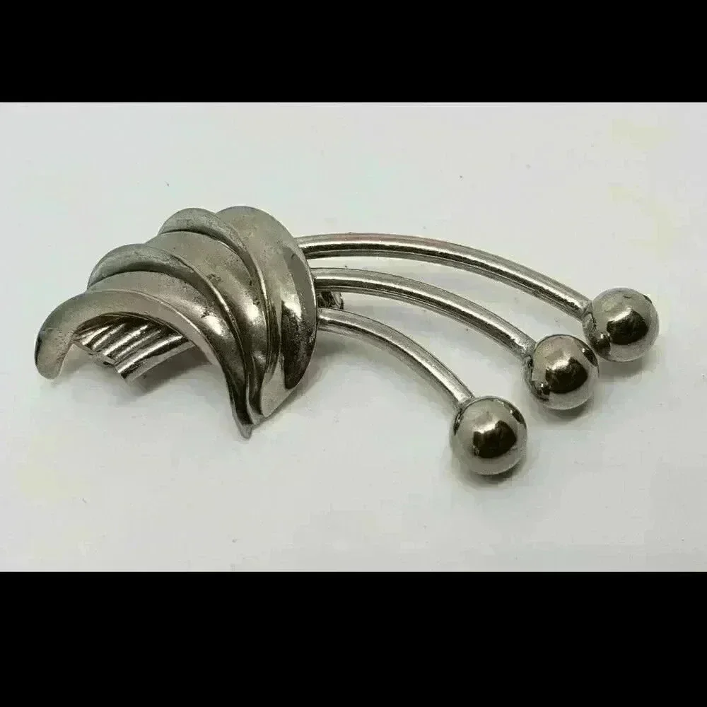Vintage Brooch MCM Mid Century Hanging Cherries Mod Mid Century Silver 1950